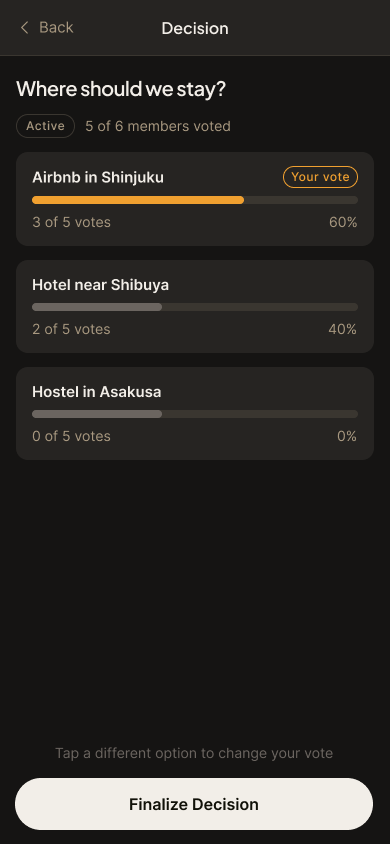 Decision Detail screen showing voting results