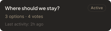 Active decision card showing 'Where should we stay?' with votes